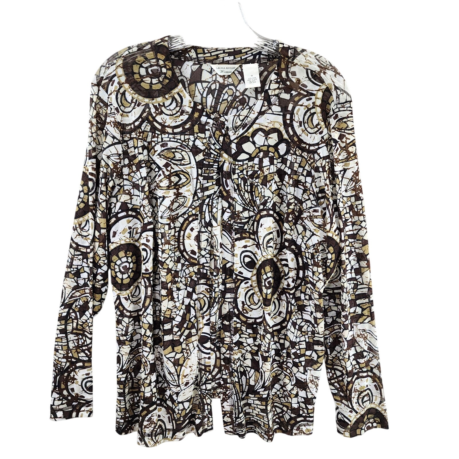 Laura Ashley Mosaic Print Tunic Blouse Size 1x Long Sleeve, Abstract Geometric